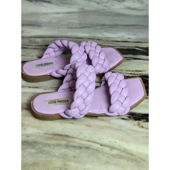 Steve Madden Womens Lilac Purple Braided Slide Sandals Square Toe Size 8 Flat - Picture 4 of 10
